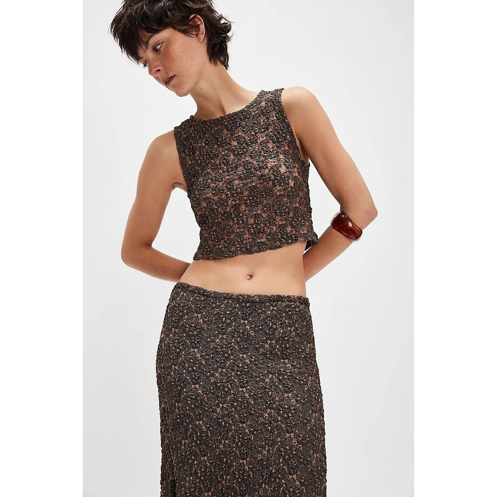 Free People Laney Tank Blouse Cropped Top Floral Mesh Sleeveless Sheer XS 279021